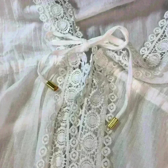 Club Z Collection Women 2X White Cotton Swim Crochet Lace Drawstring Cover Up - Picture 8 of 12